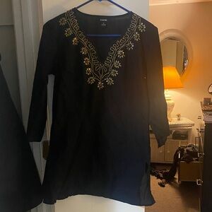 Kaktus Black Tunic with Gold Embroidery